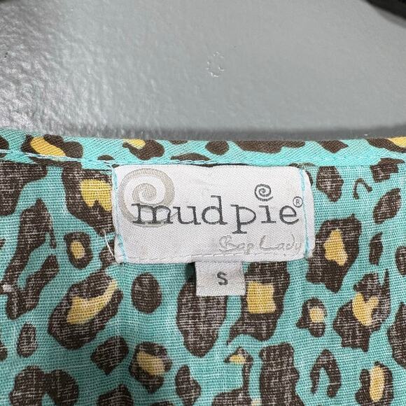 Mud Pie Bag Lady Turquoise Leopard Print 100% Linen Resort Dress - Size Small - Picture 6 of 7